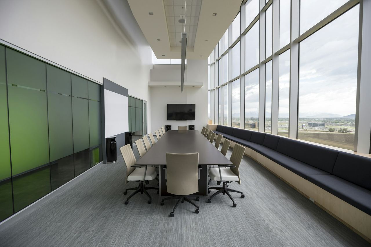 Long workbench desking in a refurbished commercial floor
